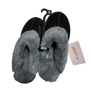 Joyspun Suede Luxurious Black and Gray Women's Clog Slippers